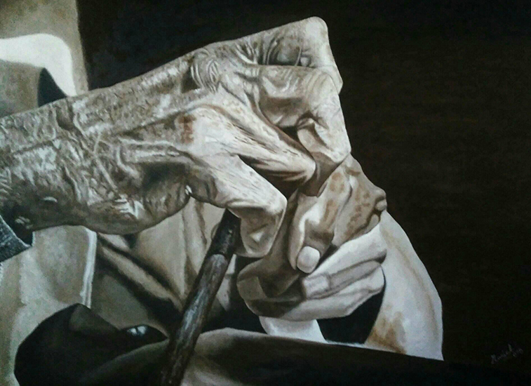 Manos sabías, manos abuelas óleo sobre lienzo. 110x 90cm