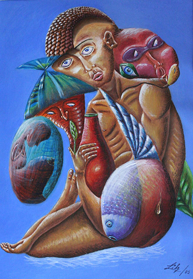 La Rueda.Tempera -Cartulina. 35 x 49,5 cms. 2005. Serie Confesiones.