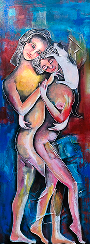 Amantes. Técnica mixta/lienzo. 30 x 80 cm