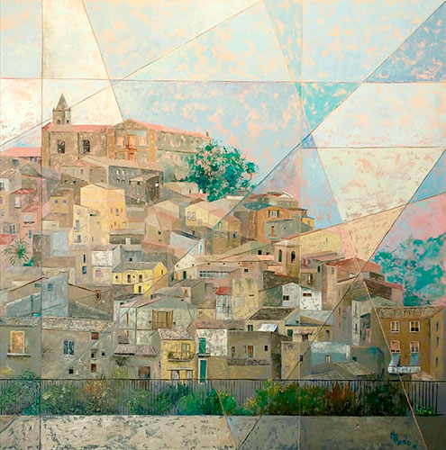 Siesta en el pueblito, 0leo, 90 x 90cm.	